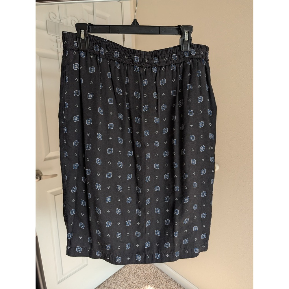 Lizsport Womens Medium Black Blue Geometric Rayon Elastic Waist Straight Skirt - Picture 2 of 3